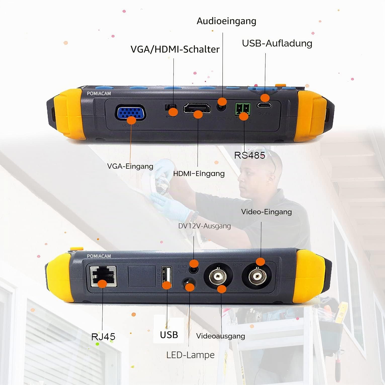 Überwachungskamera-Tester IV8W 12,7 cm (5 Zoll) TFT LCD 4-in-1 8MP AHD TVI 8MP CVI CVBS Koaxial HD Video Monitor Unterstützung PTZ Controller UTP Kabel Test VGA HDMI Eingang DC12V Ausgang
