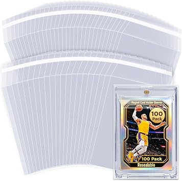 Resealable Team Bags for Magnet Card Holders 100 Pack, Clear Self-Seal Sleeves Fit 35PT to 130PT Magnetic Holders, Protective Storage Bags for Trading Cards Collection