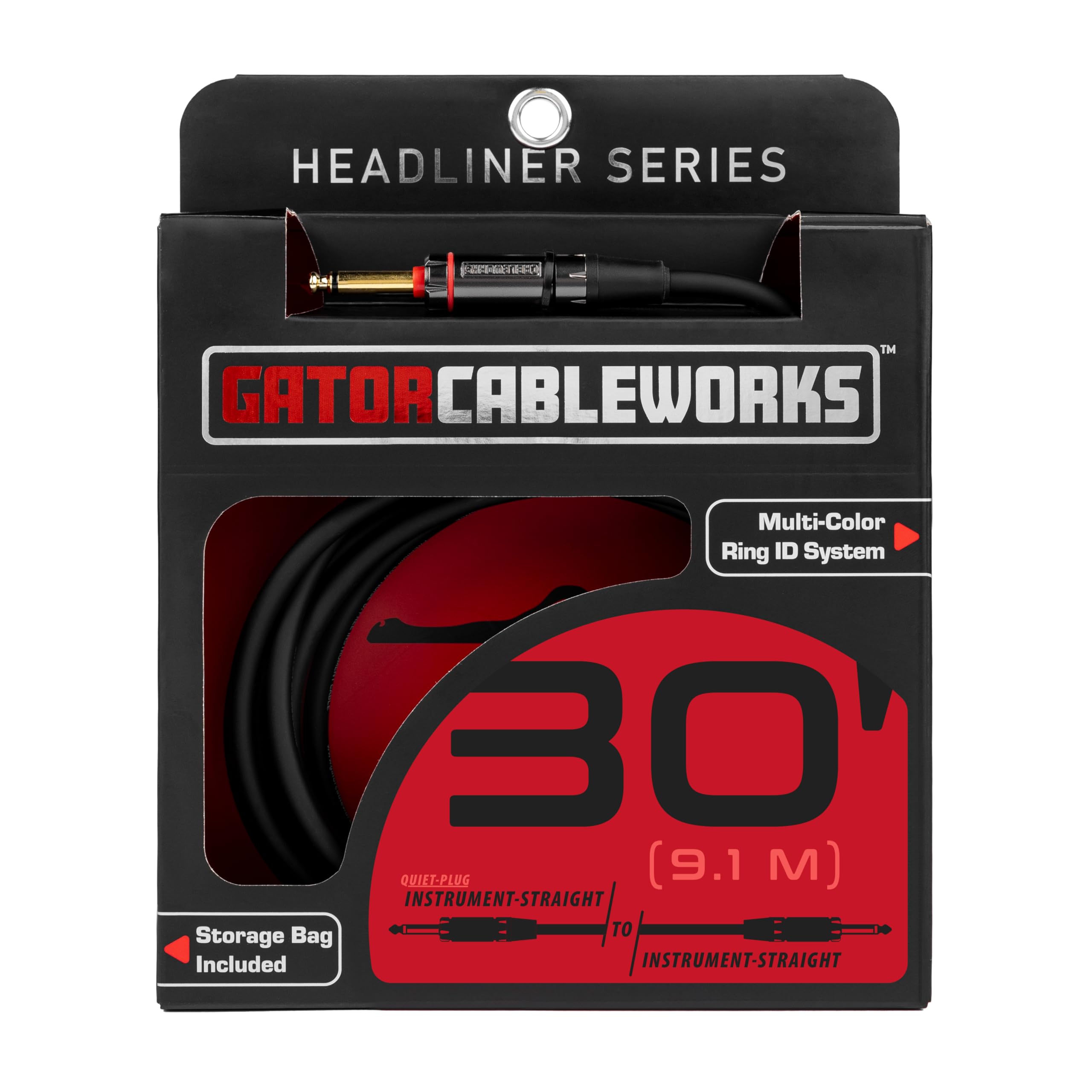 Gator Cableworks GCWH-INS-30QT Headliner Instrumentenkabel 9 m – gerade auf gerade – robust & flexibel