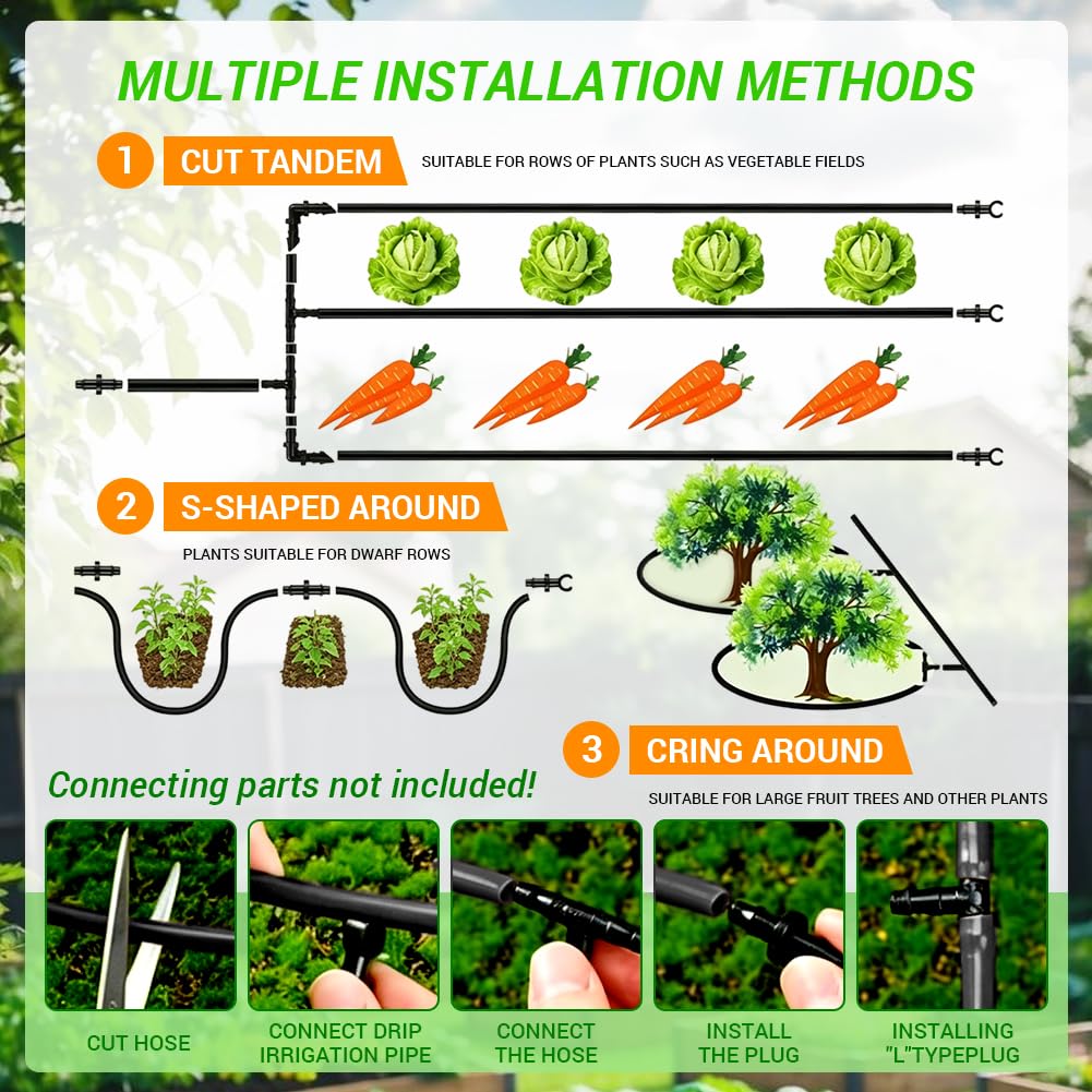 Tubo di irrigazione a goccia in PVC, 8/11 mm (5/16"), 50 m (164 piedi), tubo di distribuzione per irrigazione da giardino, frutteti e prati (8 mm di diametro interno, 11 mm di diametro esterno)