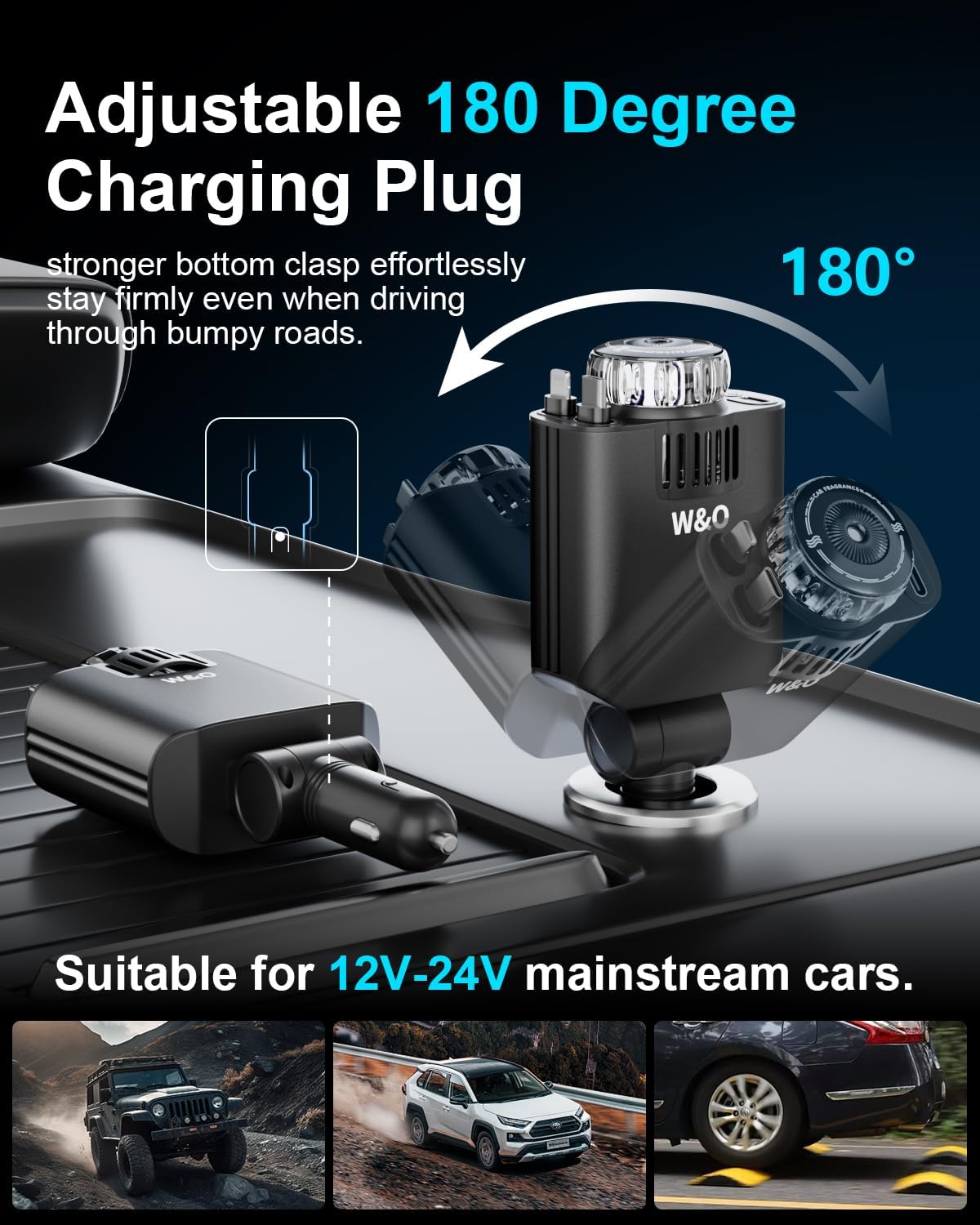 W & O Car Charger Fast Charger for iPhone17/16/15,69W Retractable car Charger with Aromatherapy and Starlight,5 in 1 Fast Car Charger with L/C Cables,Car Charger Adapter for iPhone,Android（Purple）