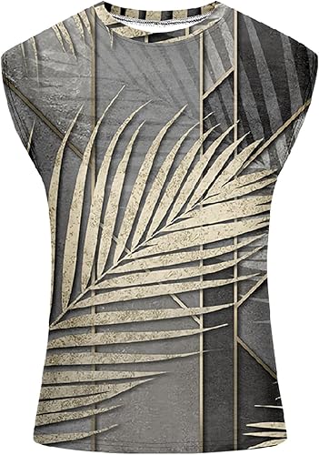 Miniatura 3 de Muscularfit Camisetas gráficas con estampado divertido para hombre, estilo casual, holgadas, sin mangas, cuello redondo, camisetas hawaianas
