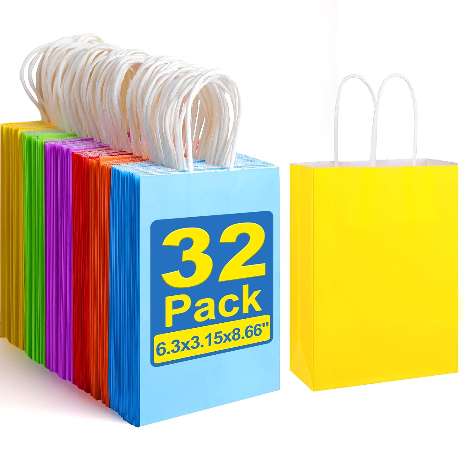 XPCARE 32Pcs Paper Gift Bags 6 3x3 15x8 66 Kraft Paper Party Favor Bags Bulk Rainbow Goodie Bags