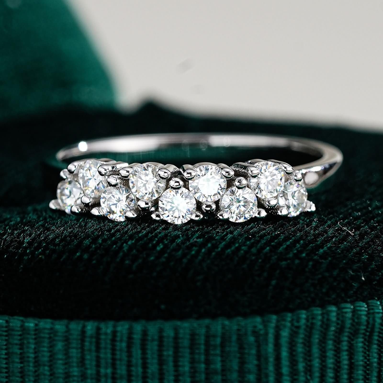 Anillo de mujer de oro blanco con moissanite, alianzas de oro auténtico, media eternidad, anillos de compromiso, anillos de oro para mujer