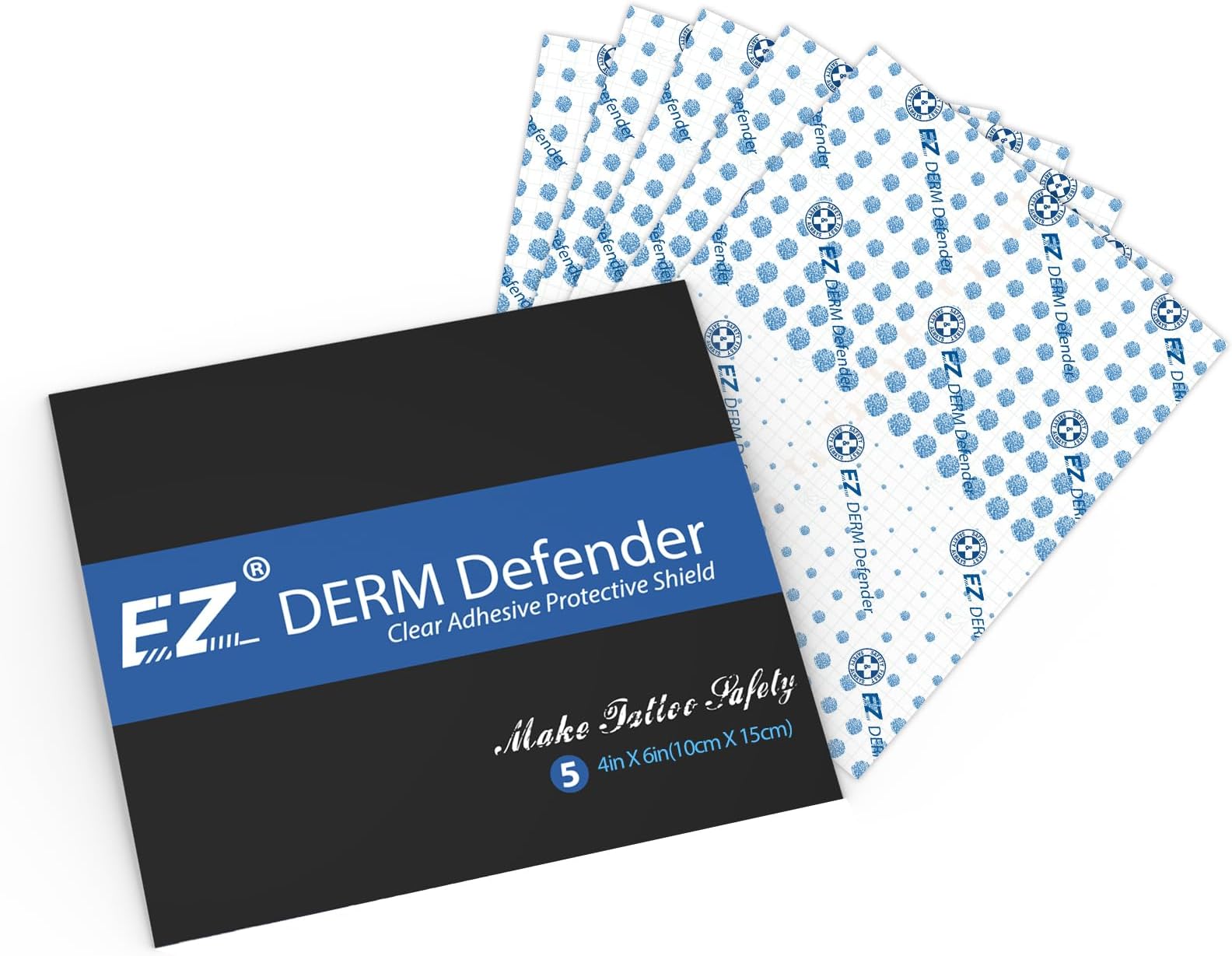 EZ Second Skin Tattoo Cover - 5 Sheets (6 inch X 4 inch) Waterproof Bandage for Tattoo Aftercare and Skin Healing