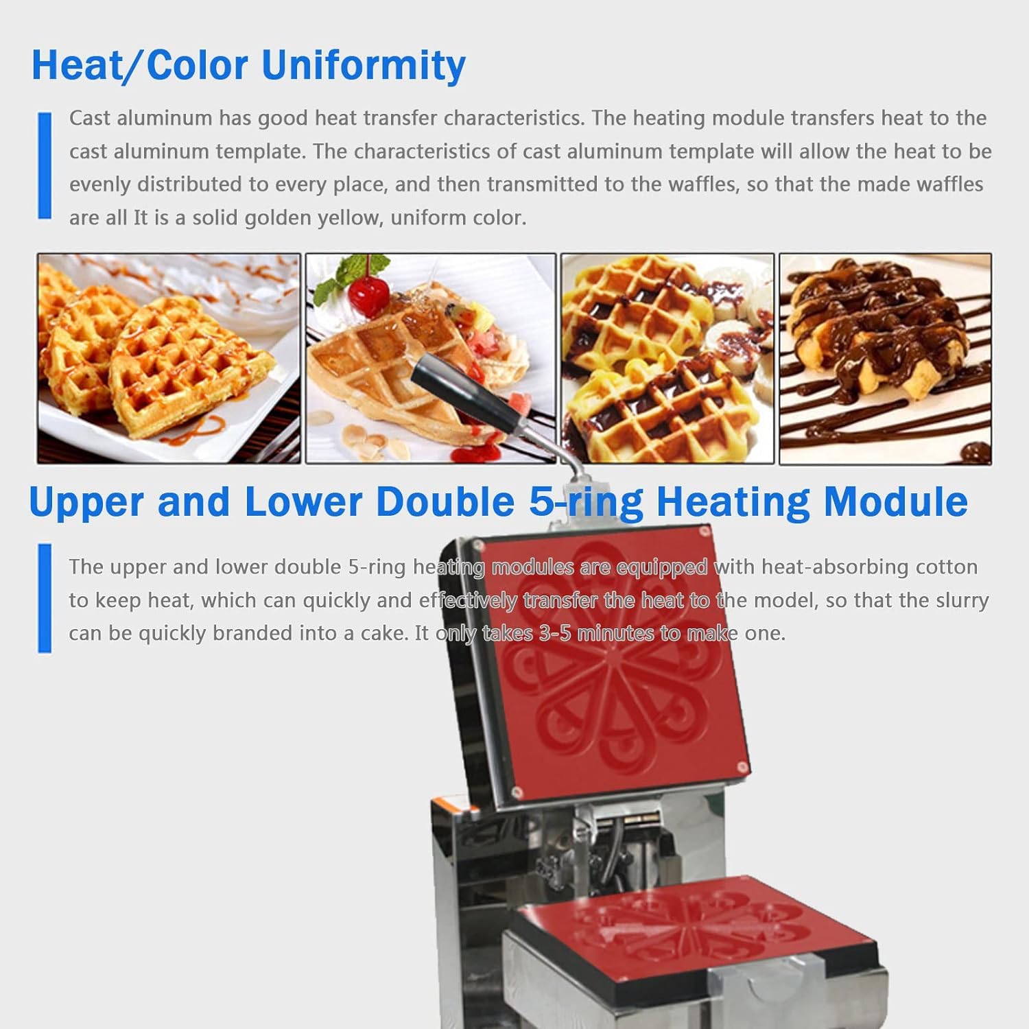 Gofrera Eléctrica Comercial, Plancha para Gofres con Placas de Cocción Antiadherentes, 1090 W, Acero Inoxidable, Control de Temperatura Ajustable, Llenado Profundo, 8 Rebanadas de Gofres Belga