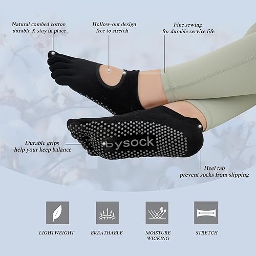 Miniatura 2 de Calcetines de yoga con agarre de pilates para mujer, calcetines antideslizantes para ballet, barras, danza, entrenamiento descalzo