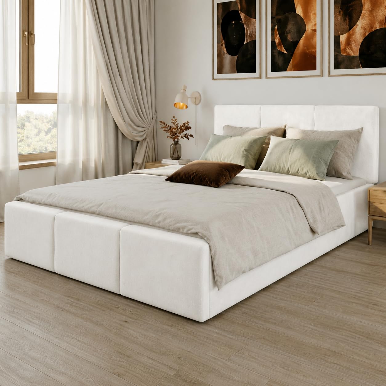 Home Collective Polsterbett, Bett mit Stauraum, Stauraumbett mit Lattenrost gepolstert Bett mit Kopfteil Doppelbett mit Bettkasten | Gasdruckfedern & Metallrahmen, Samtpolsterung | 180×200 cm | Beige