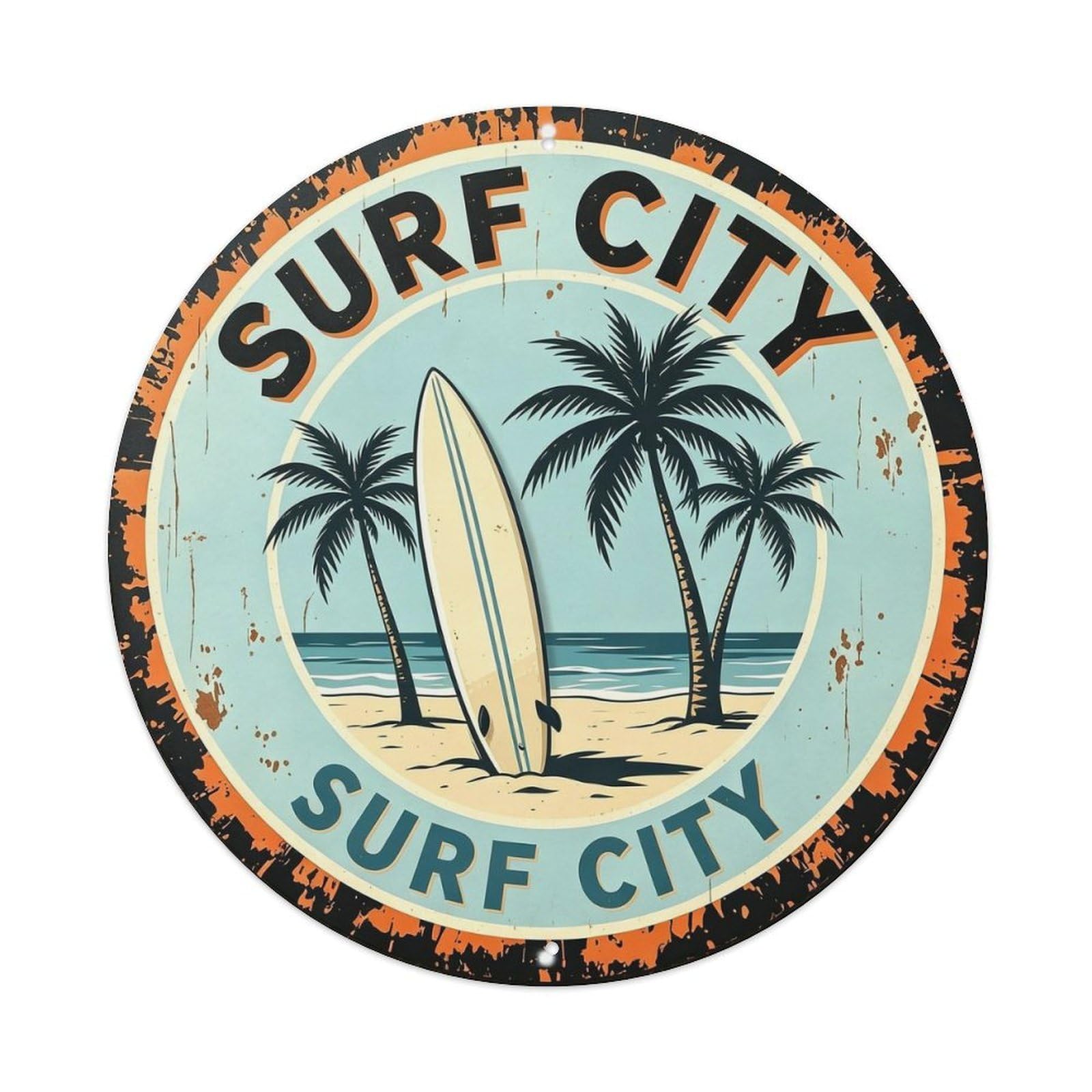 Surf City Metal Tin Sign Plaque