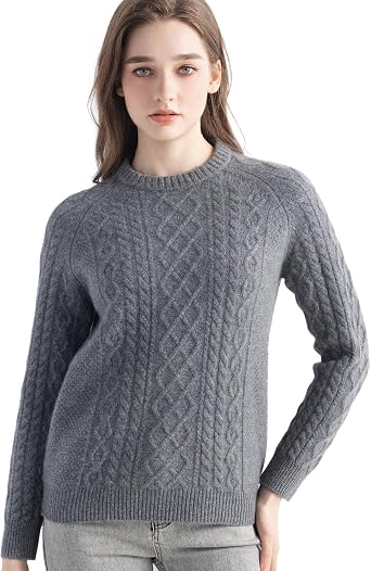 Chanyarn Womens 100% Cashmere Sweater Crewneck Long Sleeve 2025 Fall Winter Cable Top Square Pattern Knitted Pullover