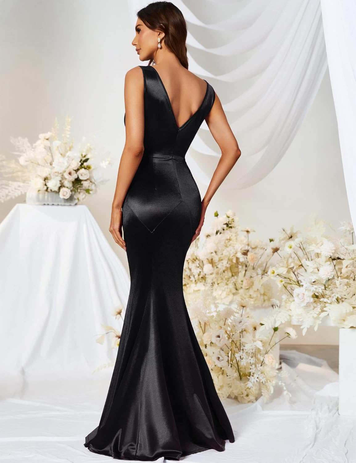 Women's 30s Brief Elegant Mermaid Sleeveless Gowns Formal Evening Dress Black Small