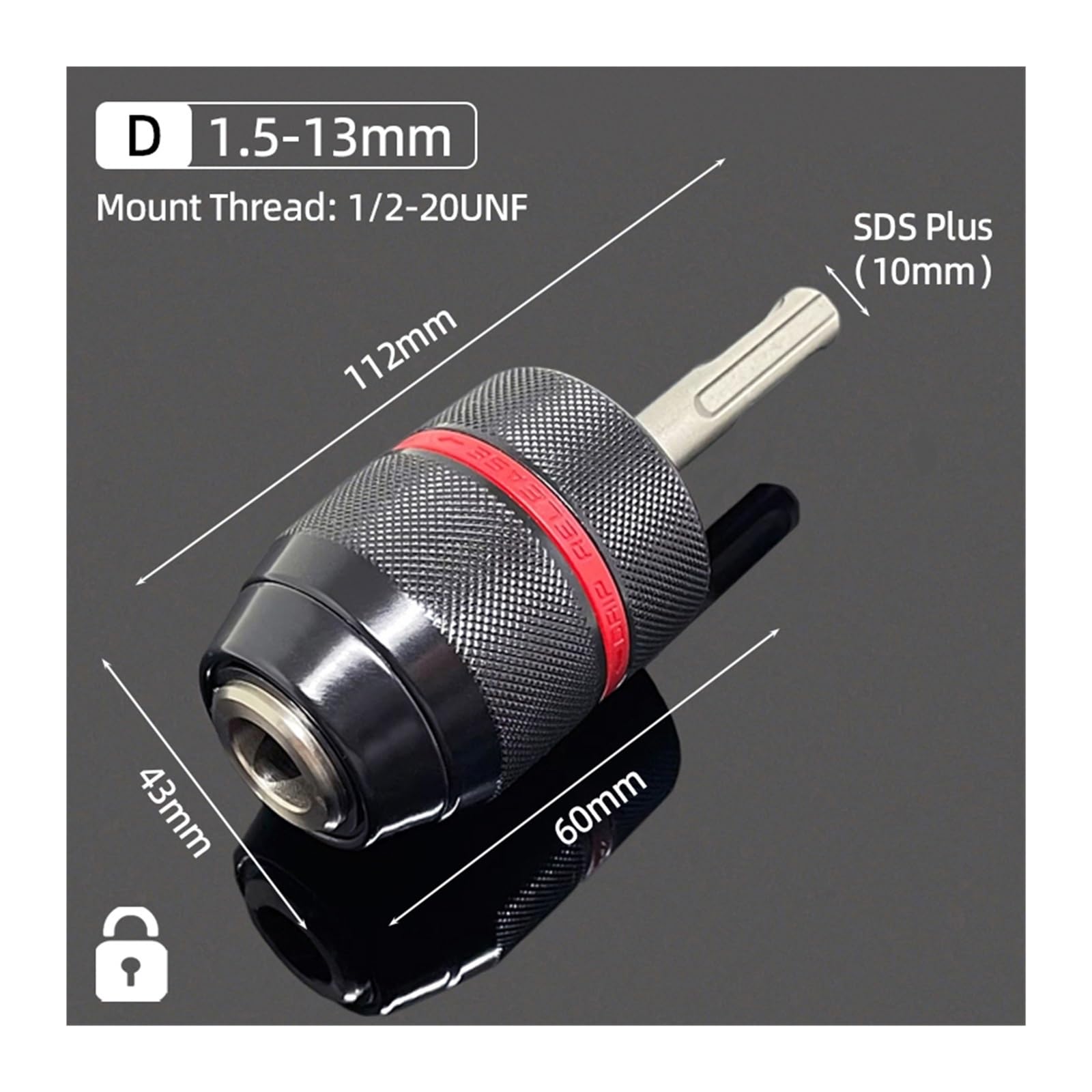 Mandrin de perceuse 2-13MM/1.5-10MM SDS Plus, adaptateur tige, filetage 1/2 "-20UNF, convertisseur changement, outils sans clé for embouts tournevis((D) 1.5-13mm Metal)