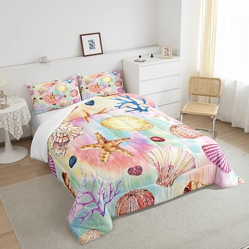 Miniatura 4 de Erosebridal Juego de edredón Coastal Wildlife en acuarela, juego de ropa de cama de animales del océano tamaño King, juego de edredón y juegos de