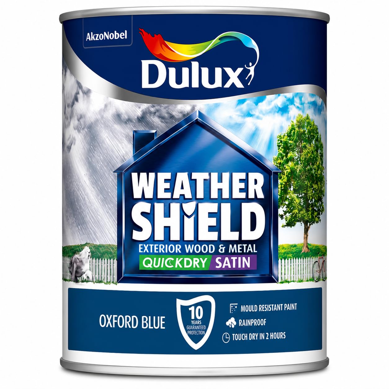 Oxford Blue Weathershield Quick Dry Exterior Satin Paint 750ml | Exterior Wood and Metal Paint | Mid Sheen Weatherproof Finish | Outdoor Satin Paint for Doors Gates Railings and Window Frames