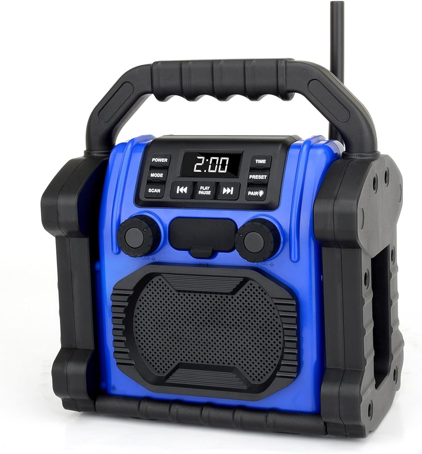 BingxueFM Radio Receiver,USB Bluetooth Speaker with Clock Alarm/LED Lights,Portable Anticollision for Constrution Site/Outdoor/Fishing/Yoga/Party/Camping(Color Option) (Blue)