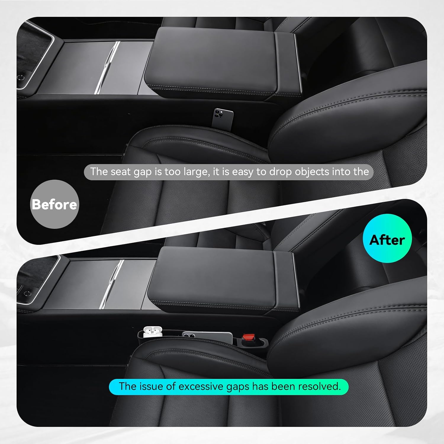 Car Seat Gap Filler Organizer Fit for Tesla Model Y & Model 3 (My/3) 2019-2026 Car Side Seat Gap Filler 2PCS Seat Side Gap Storage Box (Black)