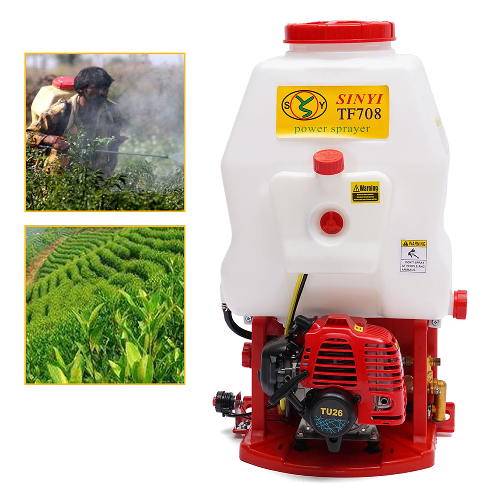 Pulverizador de Mochila a Gasolina 2 Tiempos, Alcance Ajustable, 2-8m con Motor de Inyección y Encendido CDI, Presión Ajustable, Ligero y Portátil para Granjas, Jardines y Parques