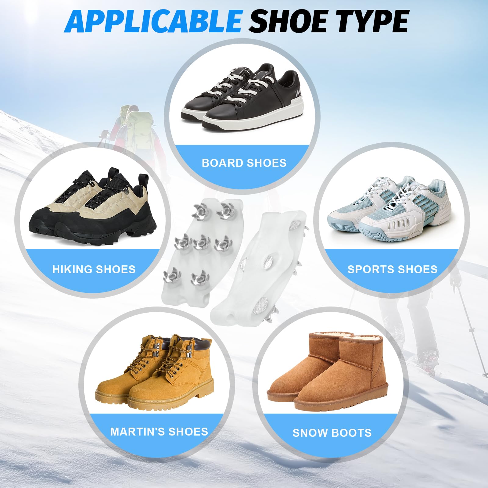 Crampons for Shoes & Boots, White Translucent Ice Cleats with 7 Steel Spikes, Anti-Slip for Hiking, Snow Walking, Climbing, Jogging, Fishing