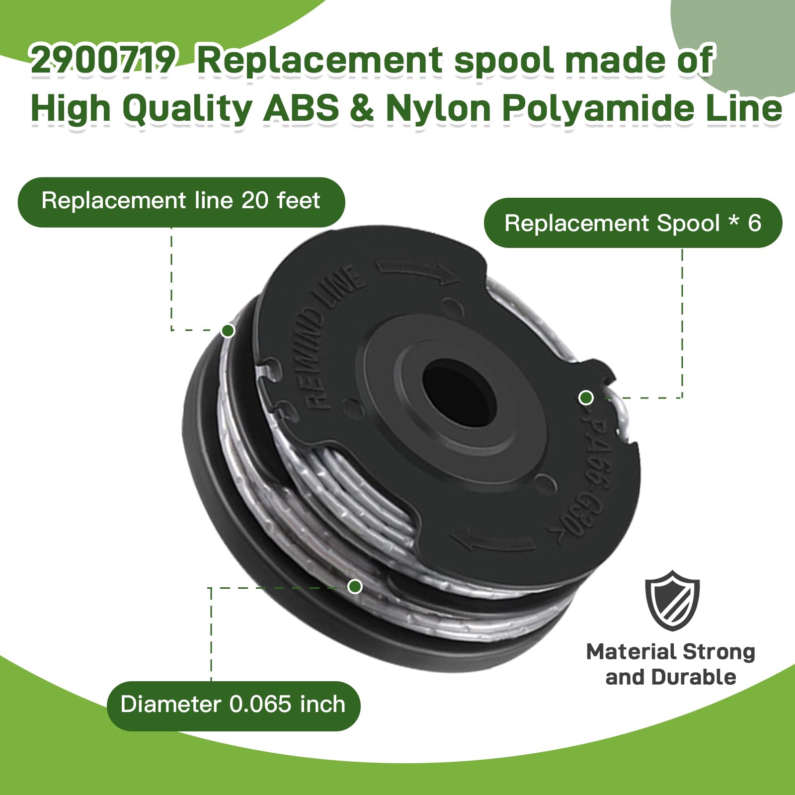 10 Spulen + 2 Kappen Für Greenworks Rasentrimmer – 2900719 Kompatibel Mit 2101602, STBA40B210 Usw., 6 M Nylon-Schnur Pro Spule