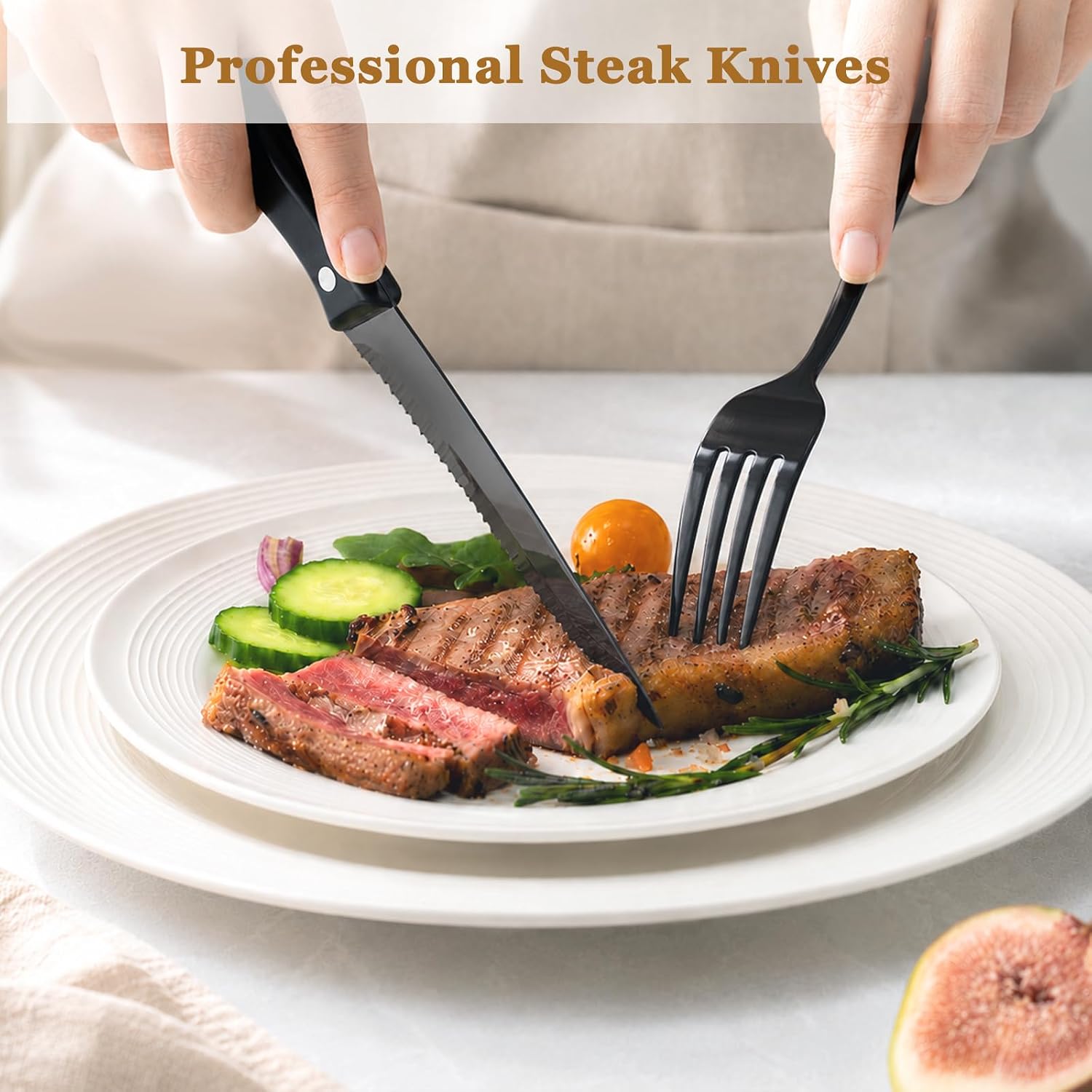Astercook 24-Piece Black Silverware Set with Steak Knives Flatware Set for 4 Food-Grade Stainless Steel Cutlery Set Mirror Polished Utensils Set Include Spoons and Forks for Home Kitchen Restaurant image 5