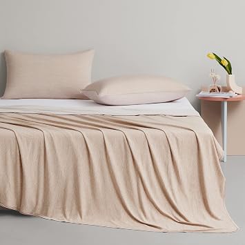 Elegear Cooling Blanket Beige 59" x 79" + Cooling Pillow Cases Beige Standard 20" x 26" Bundle