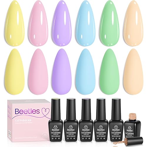 Beetles Pastel Gel Nail Polish - 6 Colors Macaron Gel Polish Set Light Yellow Pink Blue Trendy Colors Spring Summer Nail Set, Soft Pastel Nail Polish for DIY Nail Art Soak Off Uv Gel Manicure