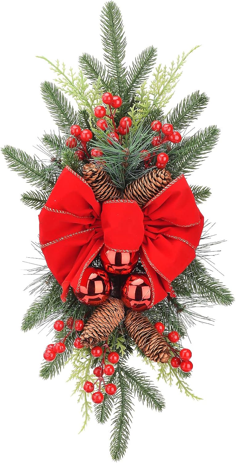 Timpfee 23.6 Inch Christmas Swags Cordless Stairway Swag