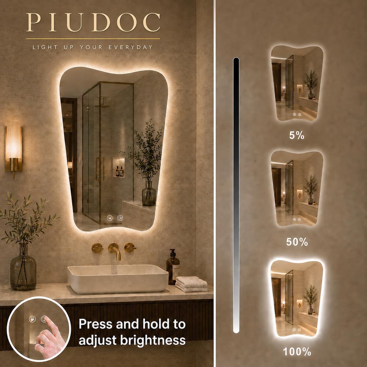 22x30 Inch Backlit Bathroom Mirror, Frameless LED Vanity Mirror with Lights, Dimmable Anti-Fog,Vertical Wall Mount for Bathroom Makeup, 3 Color Changing, Shatterproof, Touch Sensor
