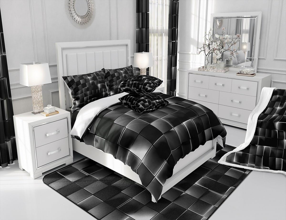 Feelyou Silver and Black Comforter Set Full Size Kids Light Geometric Comforter for Boys Teens Bedding Set Modern Style Duvet Set Room Decor Quilt Set