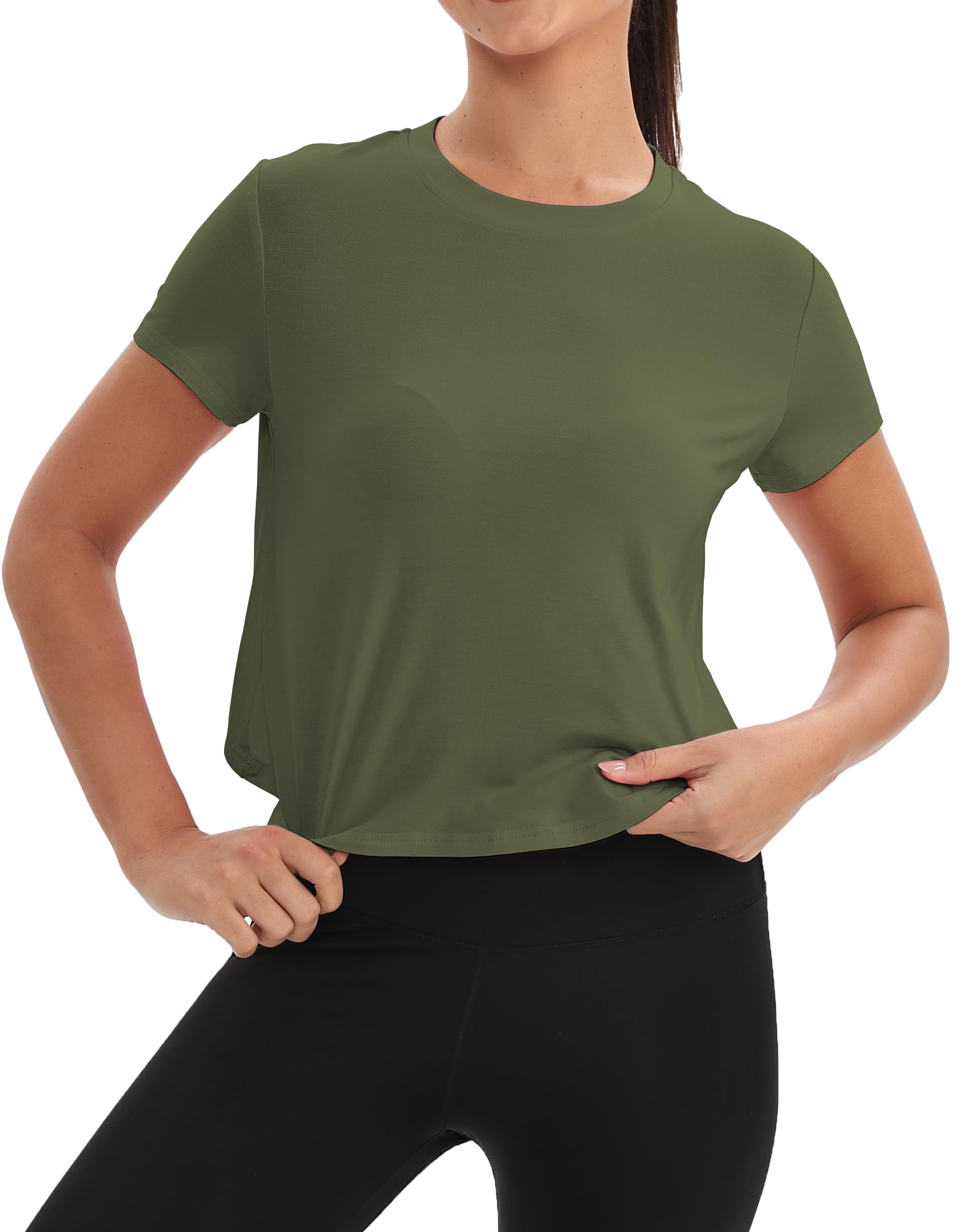Mippo Workout Tops for Women Short Sleeve Yoga Shirts Athletic Gym Running Crop Top Loose Fit