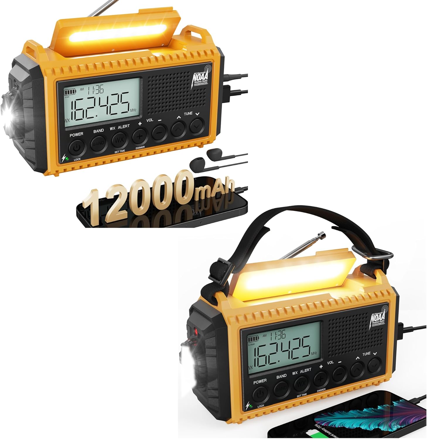 AUTO NOAA Weather Radio, Battery Operated Hand Crank Radio, Solar Portable AM/FM/SW Weather Alert Radio with Flashlight, Phone Charger, Headphone Jack,SOS Alarm for Survival