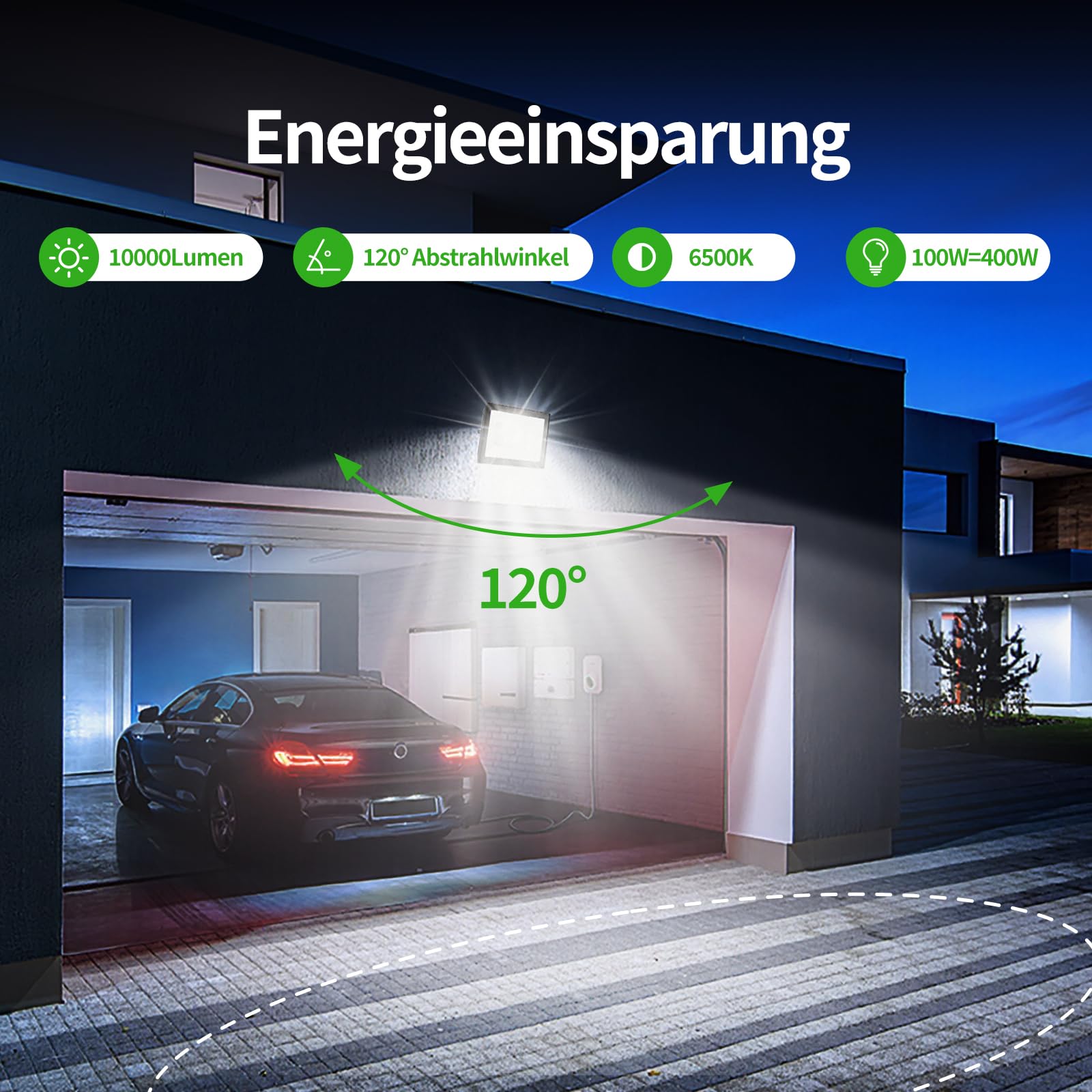 Allin LED Strahler Außen mit Stecke 100W - 6500K 10000LM Superhell LED Strahler, IP65 Wasserdicht Scheinwerfer, Fluter mit 300cm langem Stecker kabel, Flutlicht für Garten, Innenhöfe, Garage