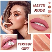 Vista 6 de Lápiz labial mate nude Brillo de labios aterciopelado que no se desvanece, no se transfiere a la copa, no pegajoso, lápiz labial nude mate, tinte