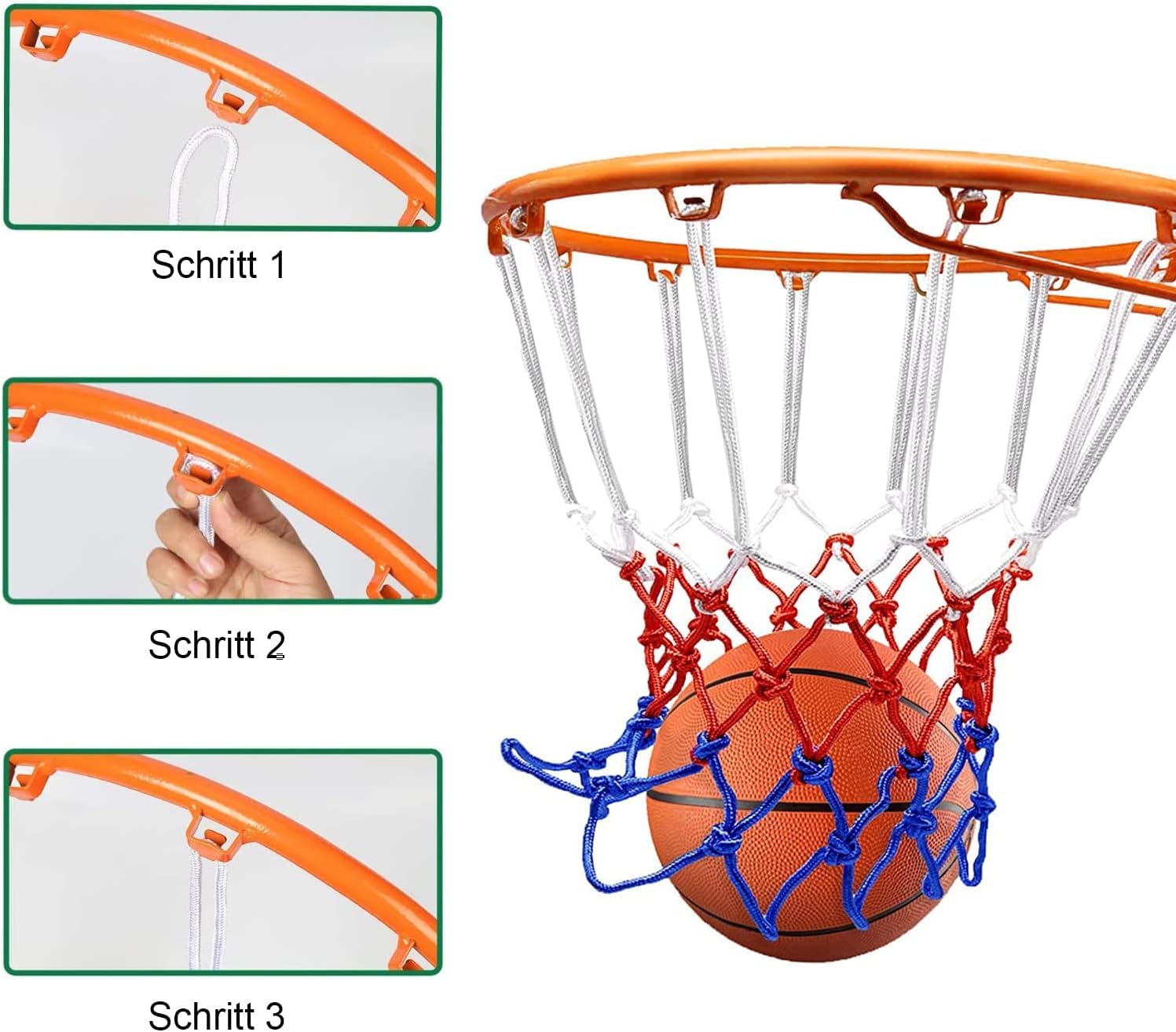 Red de baloncesto, 3 piezas de red de repuesto profesional, resistente a la intemperie, red para balones, para uso interior o exterior, 12 trabillas