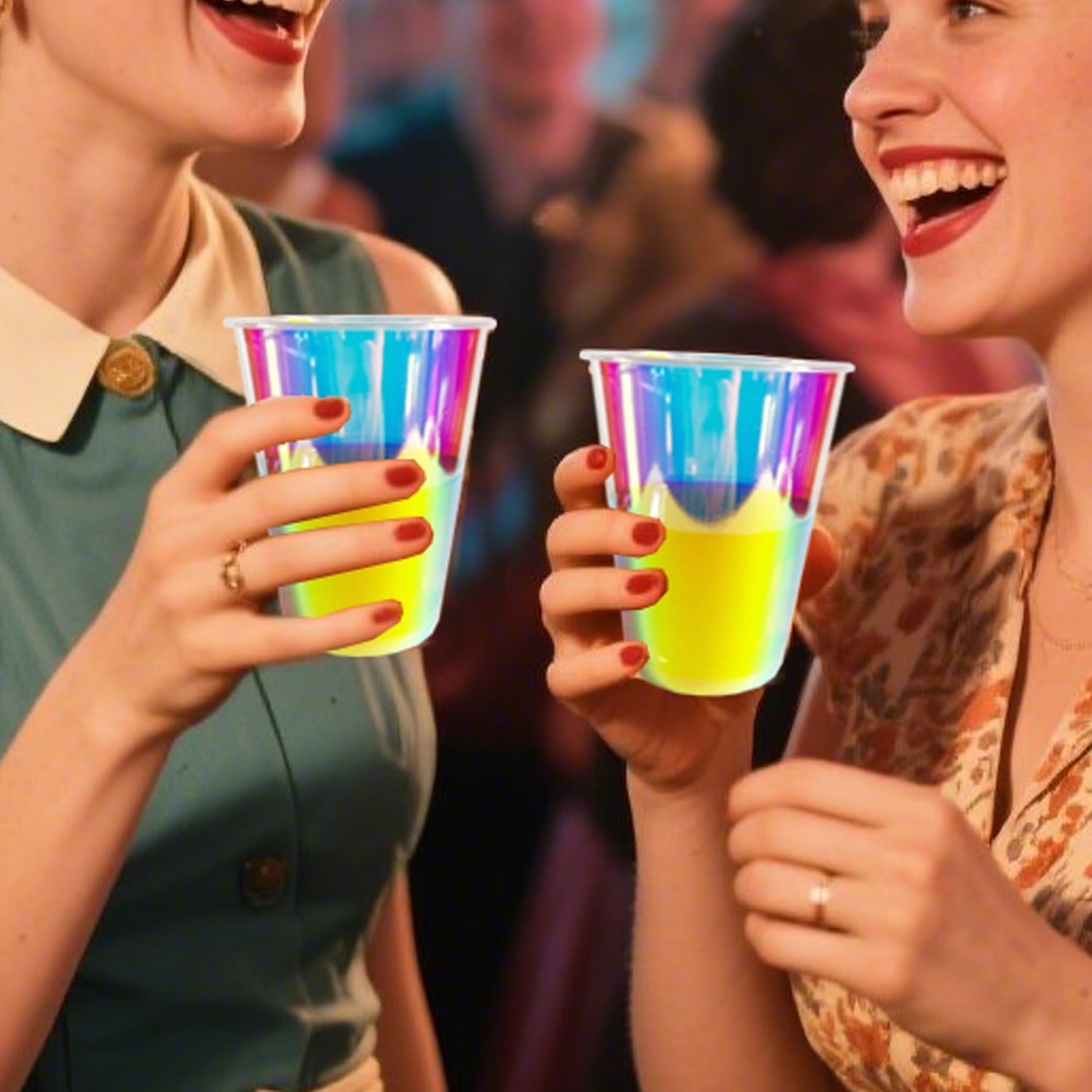 25 Pack Thick Iridescent Plastic Cups 12oz - Bright Surface Holographic Clear Rainbow Disposable Cups for Bachelorette Party, Wedding, Birthday, Camping (Bright Surface) - Image 4