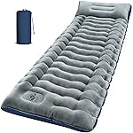 FUN PAC Camping Sleeping Pad, Ultralight Inflatable Air Mattress Built-in Foot Pump, Compact & Waterproof for Backpacking, Hiking, Travel - Upgraded Fleece-Lined Version Grey