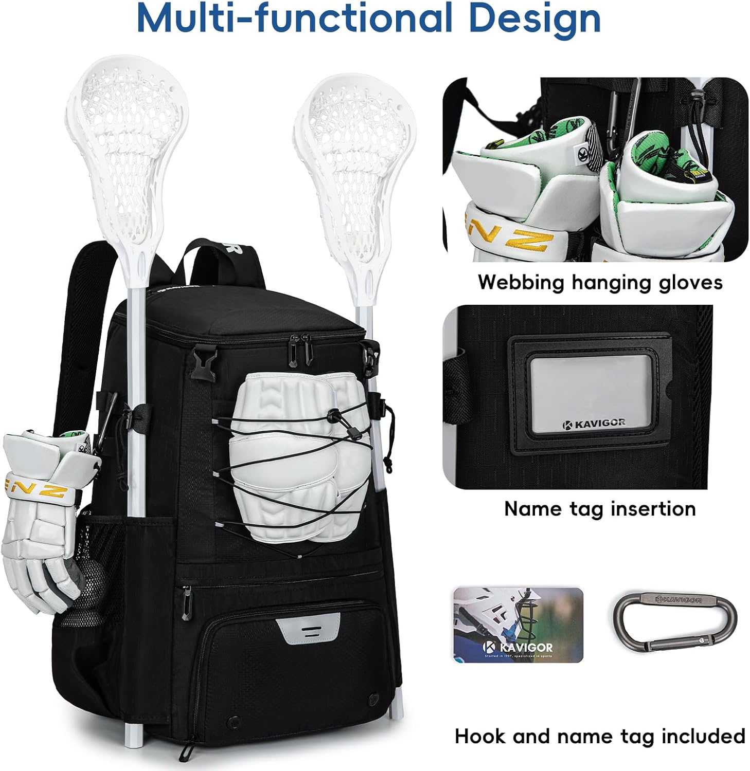 Lacrosse Bag 65L, Extra Large Lacrosse Gear Backpack with Multi-Pocket Design, Helmet Holder & Ventilated Shoe Compartment - Image 4