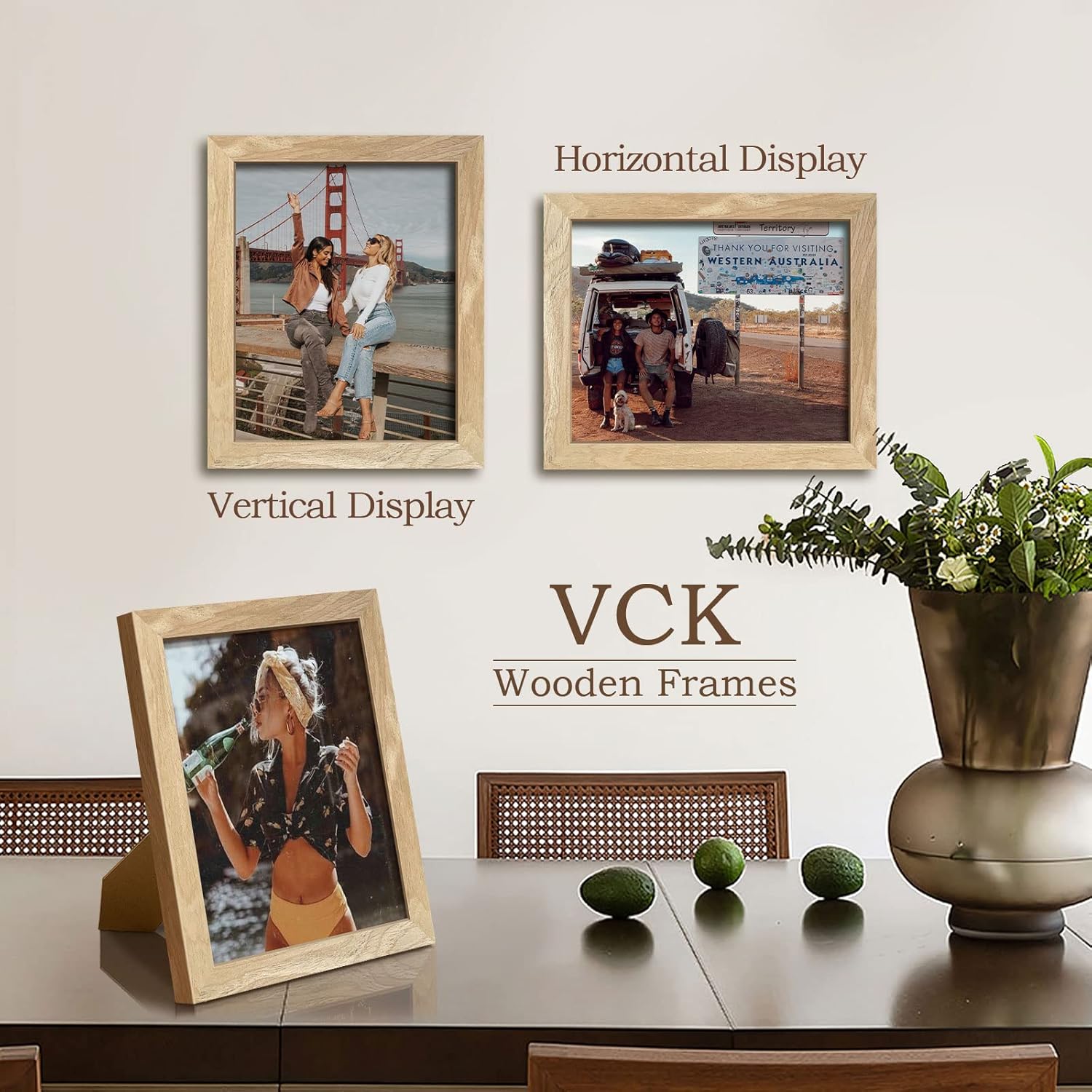 VCK 8x10 Picture Frame Set of 3, Natural Solid Wood Beige Photo Frame, Exclusive Wood Grain, Table Display or Wall Hanging - Image 6