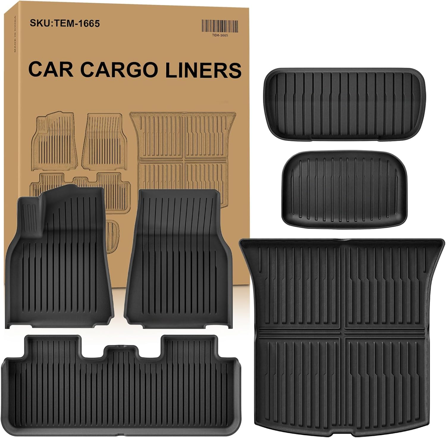 2025 New Tesla Model Y Juniper Floor Mats 5-Seater, Set of 6 All Weather TPE Waterproof Anti-Slip Front & Rear Trunk Mats Cargo Liners (ONLY for Tesla Model Y Juniper)