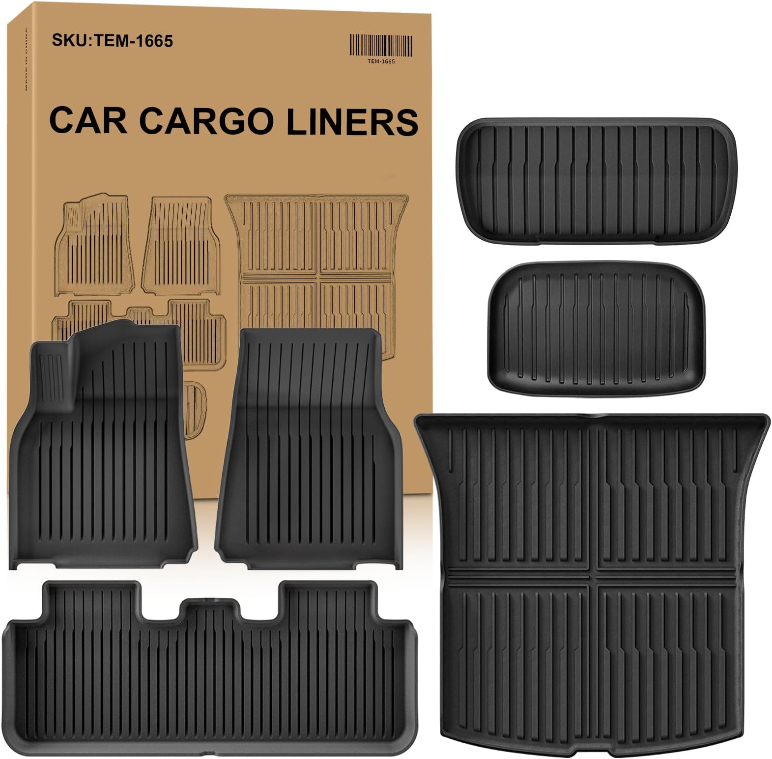 Autocessking 2025 New Tesla Model Y Juniper Floor Mats 5-Seater, Set of 6 All Weather TPE Waterproof Anti-Slip Front & Rear Trunk Mats Cargo Liners (ONLY for Tesla Model Y Juniper)