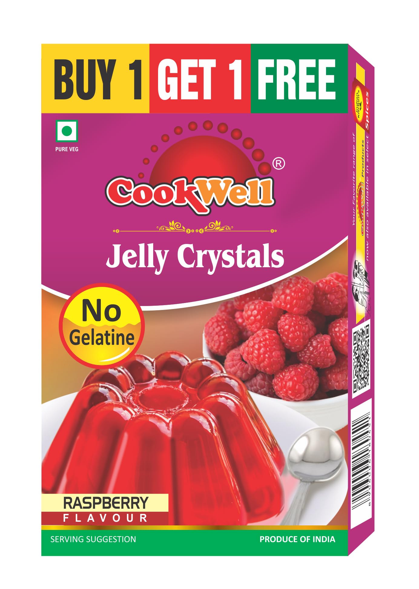 Cookwell Combo of Jelly Crystal Strawberry 100g × 1+1, Jelly Crystal Raspberry 100g × 1+1 | Quick Easy Dessert Making Pack for Kids and Adults | Ideal for Summer, Parties, and Family Treats 2