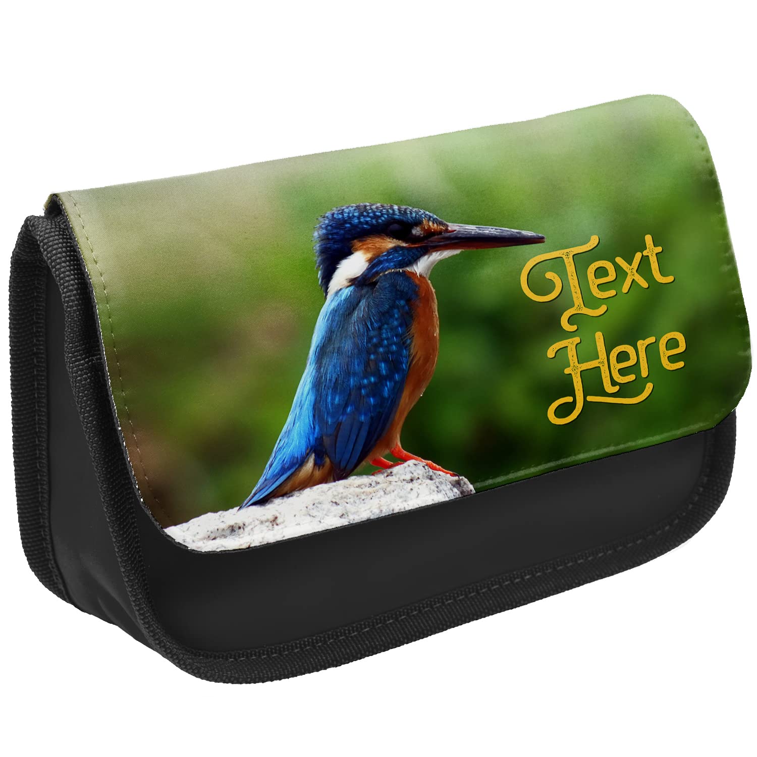KRAFTYGIFTS Personalised Pencil Case Kingfisher Stationary Bag Adults Custom Pens Organiser Glasses Case Medication Carry British Bird KS56 (Black)
