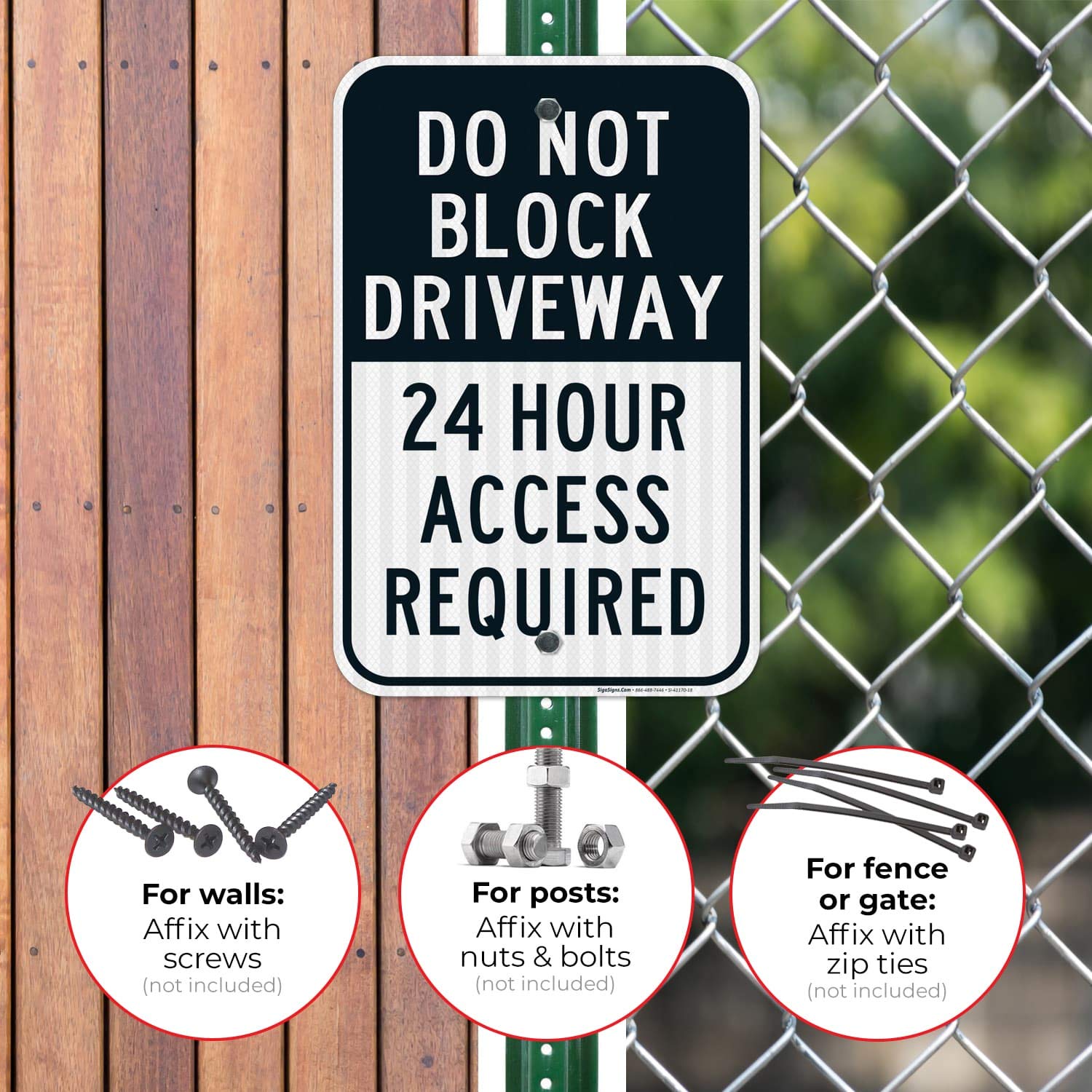 Do Not Block Driveway 24 Hour Access Required Black, 12x18 Inches, 3M EGP Reflective .063 Aluminum, Fade Resistant, Easy Mounting, Indoor/Outdoor Use, Made in USA