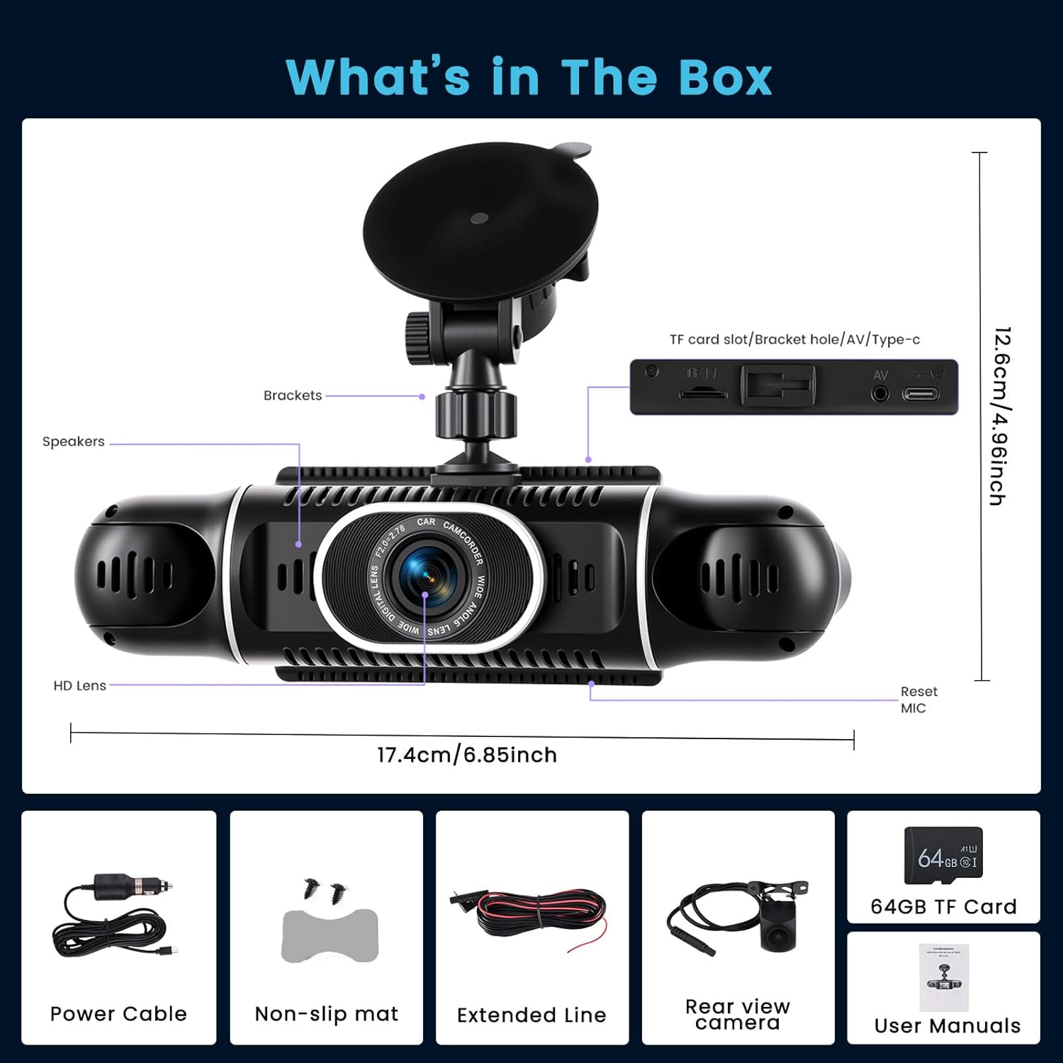360° Dash Cam Front/Rear/Inside/Side 4-Channel Dash Camera FHD 1080P×4 Car Dash Cam with WiFi, APP Control, 64GB SD Card Included, 8 IR Night Vision, Loop Recording, G-Sensor, 24/7 Parking Mode