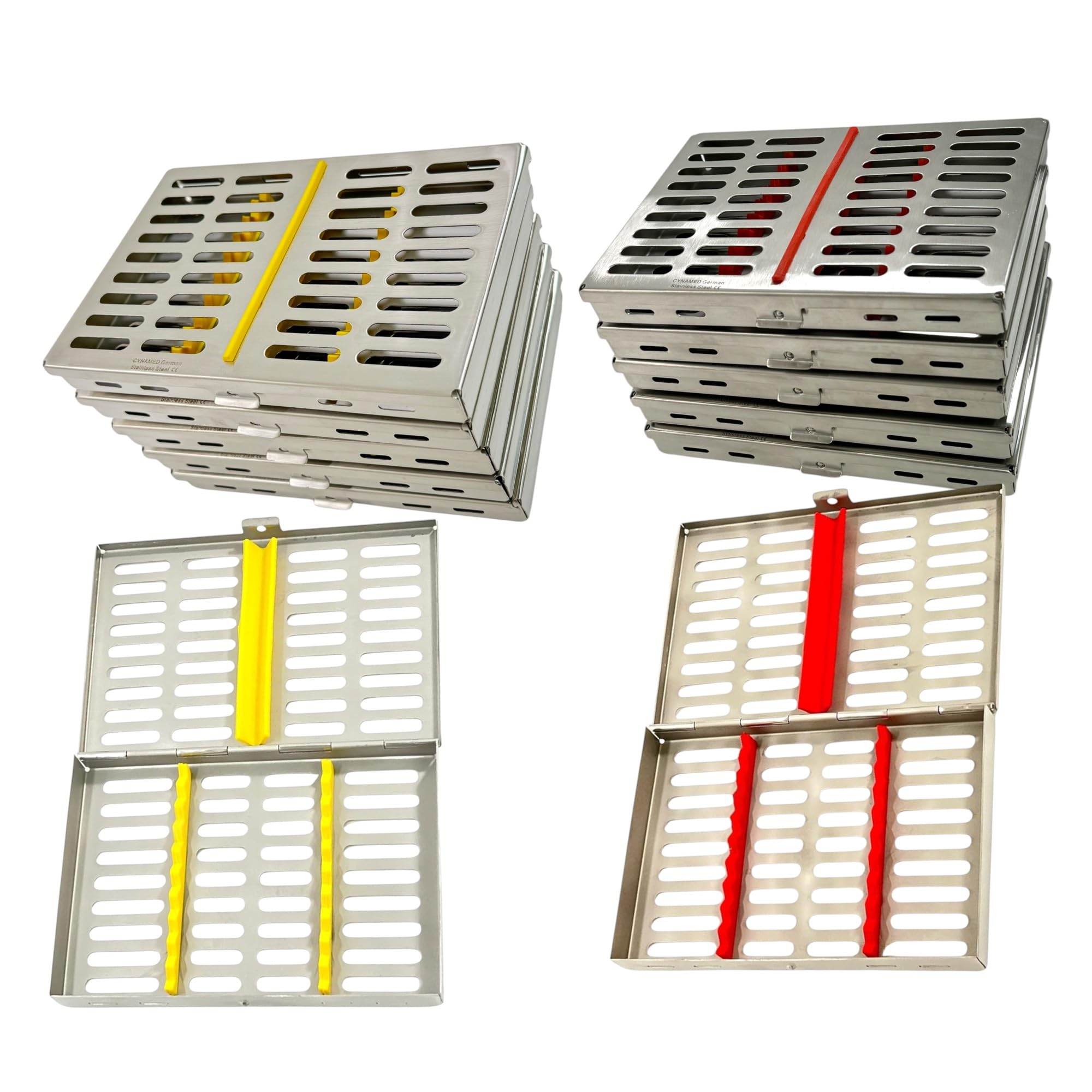 7in x 5.5in x 1.25in Medium Size Sterilization Cassette Racks with Removable Silicone Inserts - German Stainless Steel for Dental & Veterinary Instruments