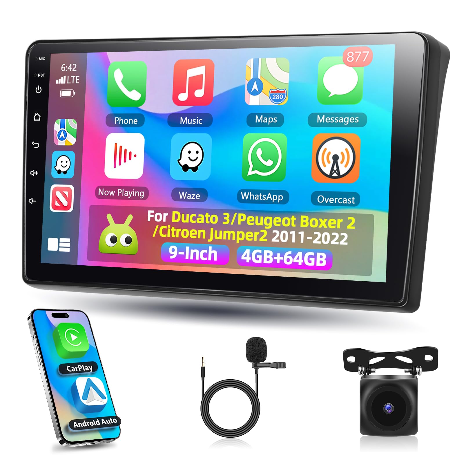 Inefala 2 64G Radio per Fiat Ducato/Citroën Jumper/Peugeot Boxer 2011-2022 Android 15 con Wireless CarPlay, 9'' Schermo per Auto Soporta Bluetooth WIFI 26UI GPS FM EQ SWC AHD Telecamera Posteriore Inefala 2 64G Radio per Fiat Ducato/Citroën Jumper/Peugeot Boxer 2011-2022 Android 15 con Wireless CarPlay, 9'' Schermo per Auto Soporta Bluetooth WIFI 26UI GPS FM EQ SWC AHD Telecamera Posteriore