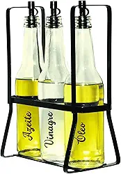 Galheteiro Garrafas de Vidro com Suporte, Conjunto de 3