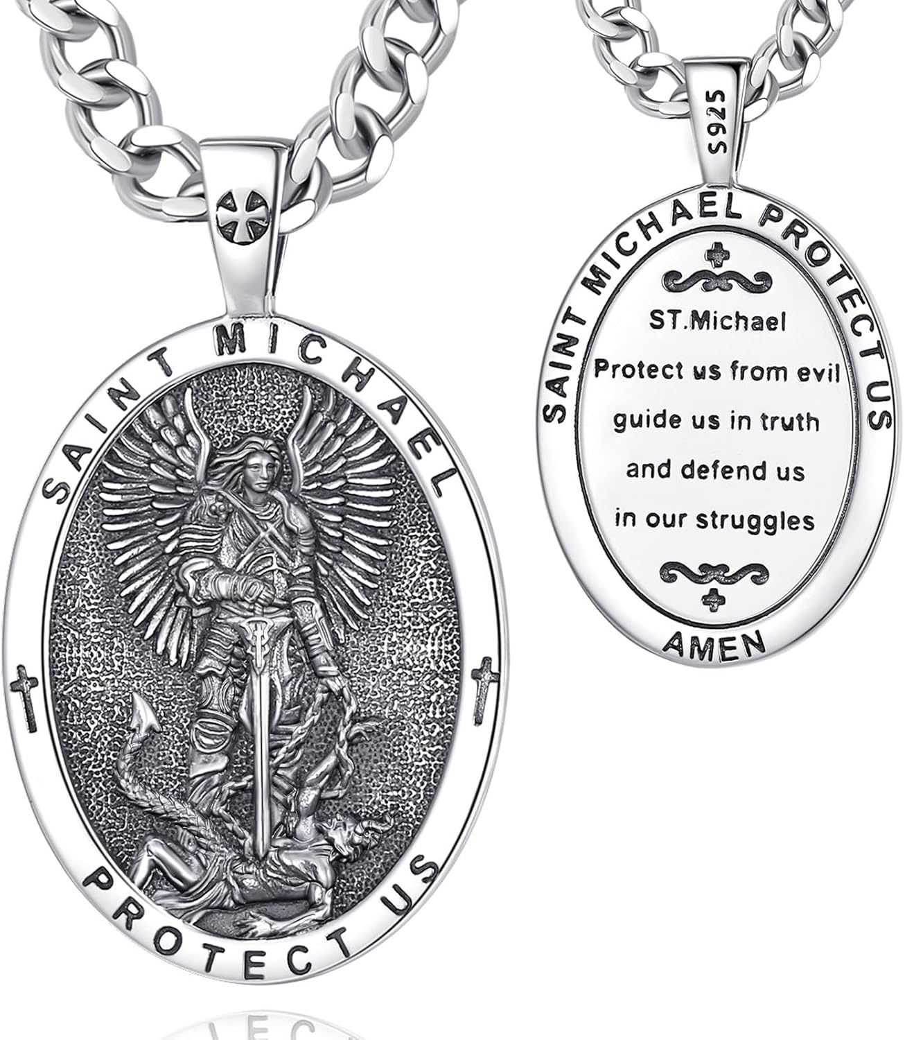 Vito 925 Sterling Silver Saint Necklaces for Women Men, St Michael/Crucifix/Caravaca/St Jude/Virgin Mary Pendant Patron Saint Amulet Medal Religion Jewelry Gift