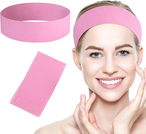 Framendino, Paquete de 128 diademas faciales desechables de color rosa, no tejidas, elásticas, suaves, para el cuidado de la piel, con cierre cómodo