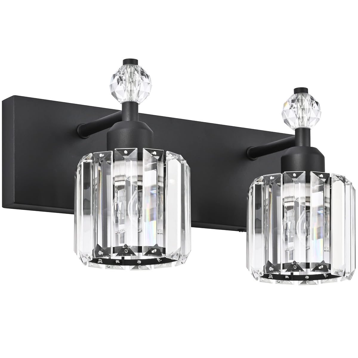 Presde 2-Light Modern Crystal Bathroom Vanity Light Fixture - Matte Black Metal